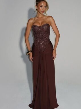 BABYBOO Carina Maxi Dress - Plum Brown (Prom/Graduation/ Birthday/Party Dress)